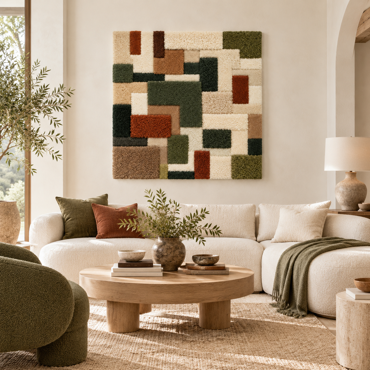 The Olive Courtyard Grid — front-facing room scene