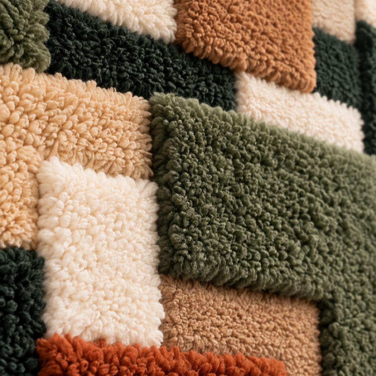 The Olive Courtyard Grid — tufted wool texture detail