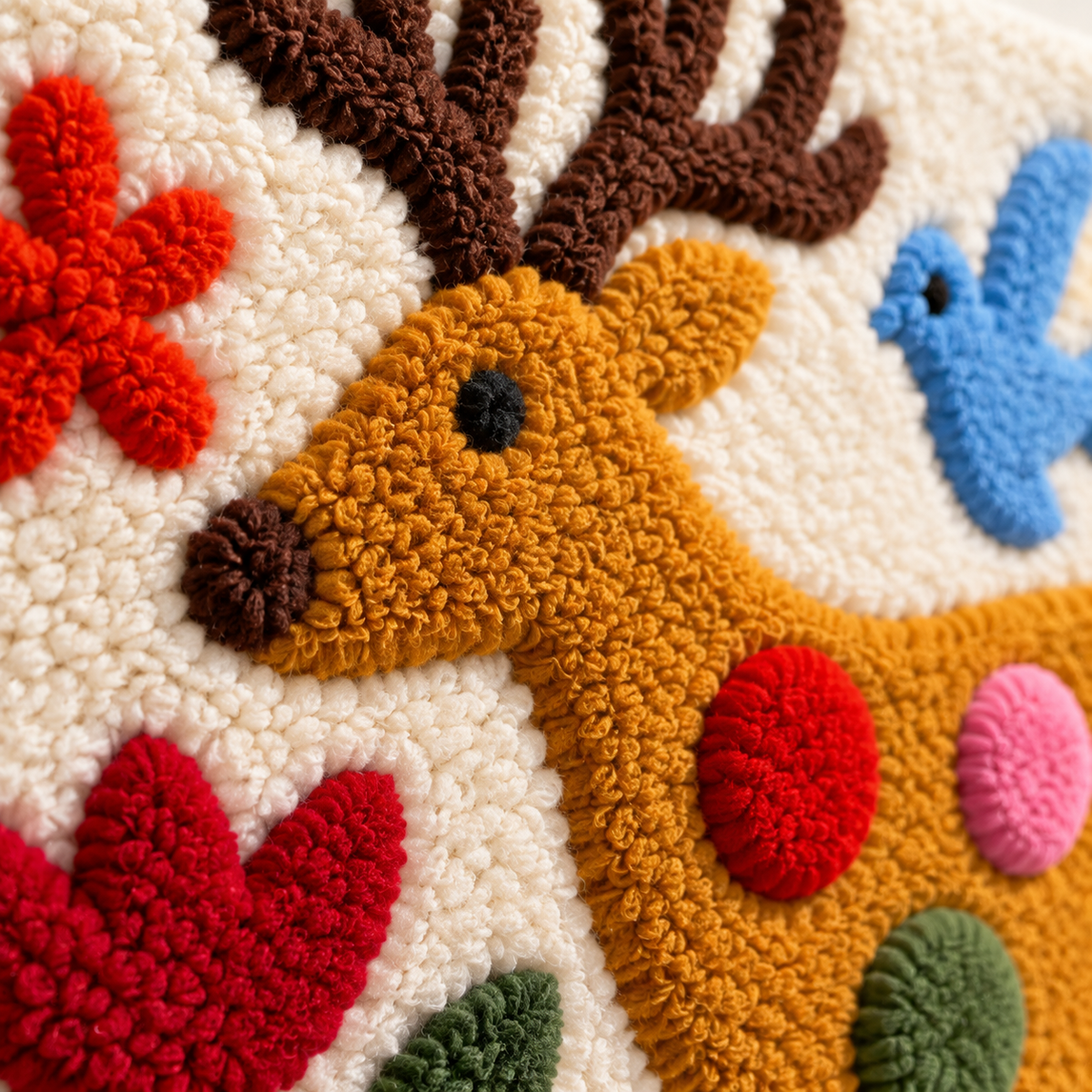 The Polka Dot Deer Garden — tufted wool texture detail
