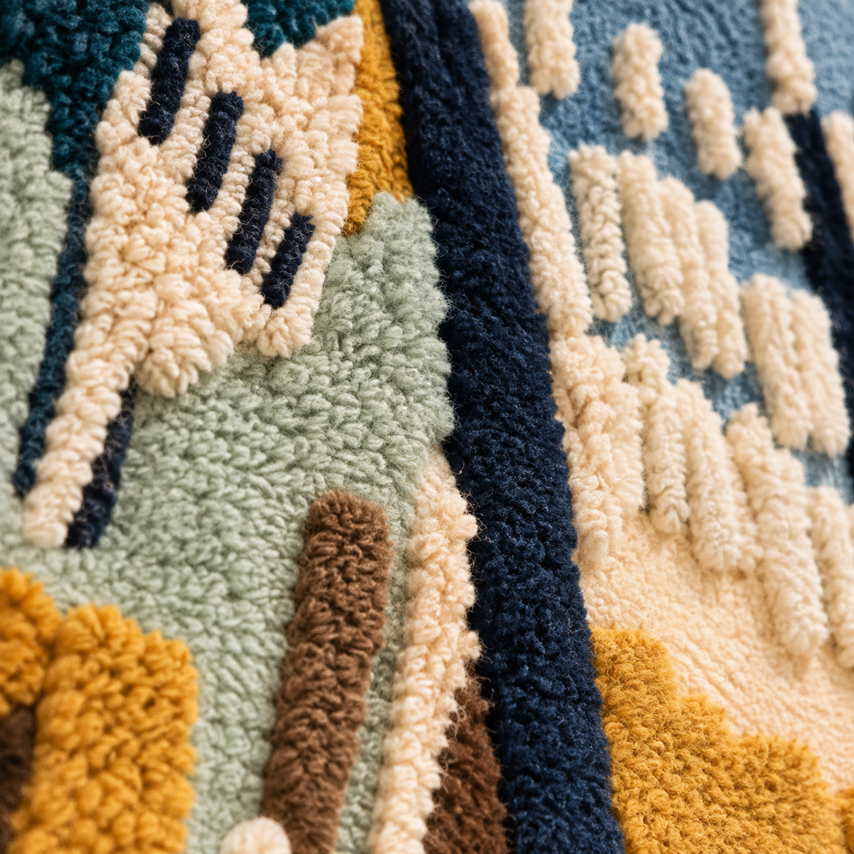 The Quiet Birch Path — tufted wool texture detail