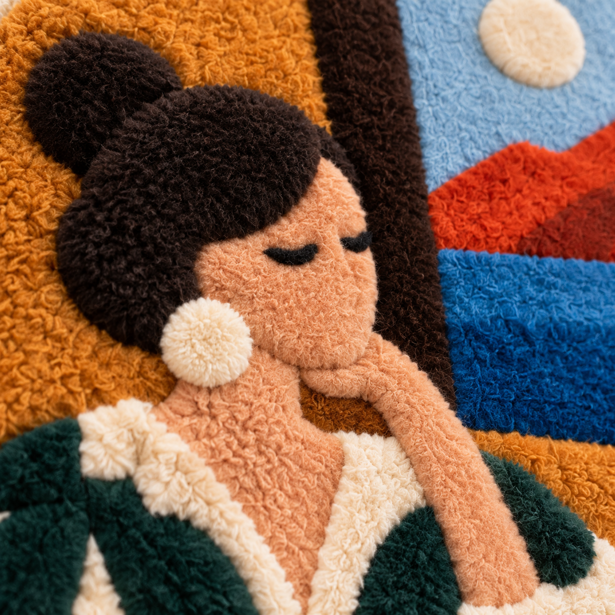 The Quiet Tulip Hour — tufted wool texture detail