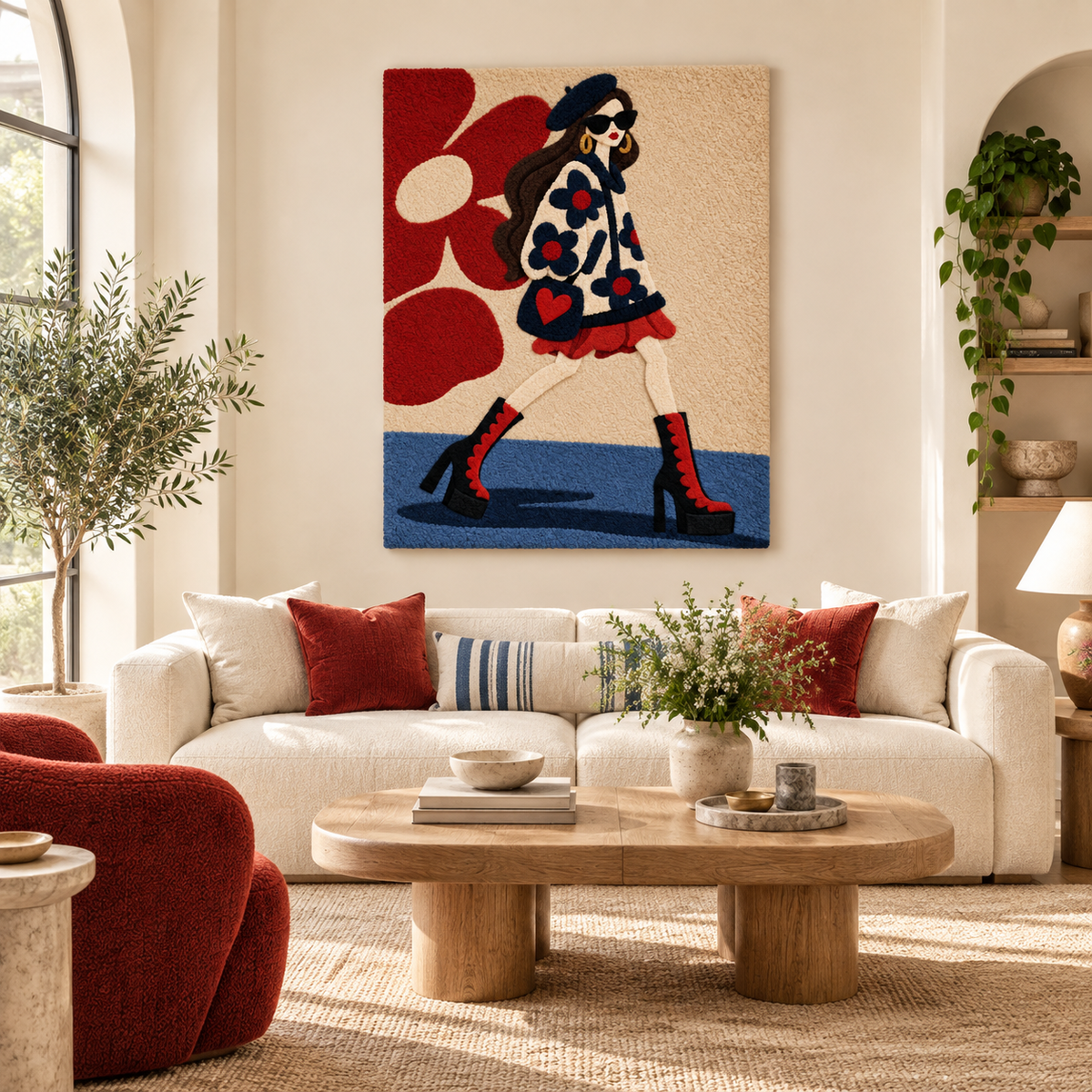 The Red-Boot Stride — front-facing room scene [room-front]