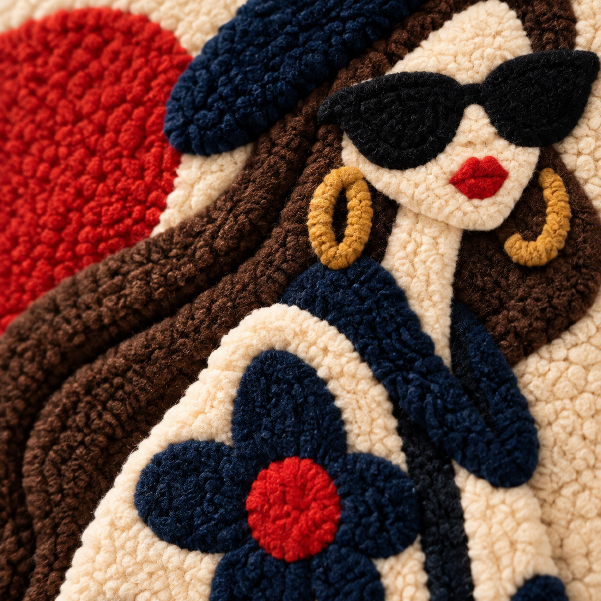 The Red-Boot Stride — tufted wool texture detail
