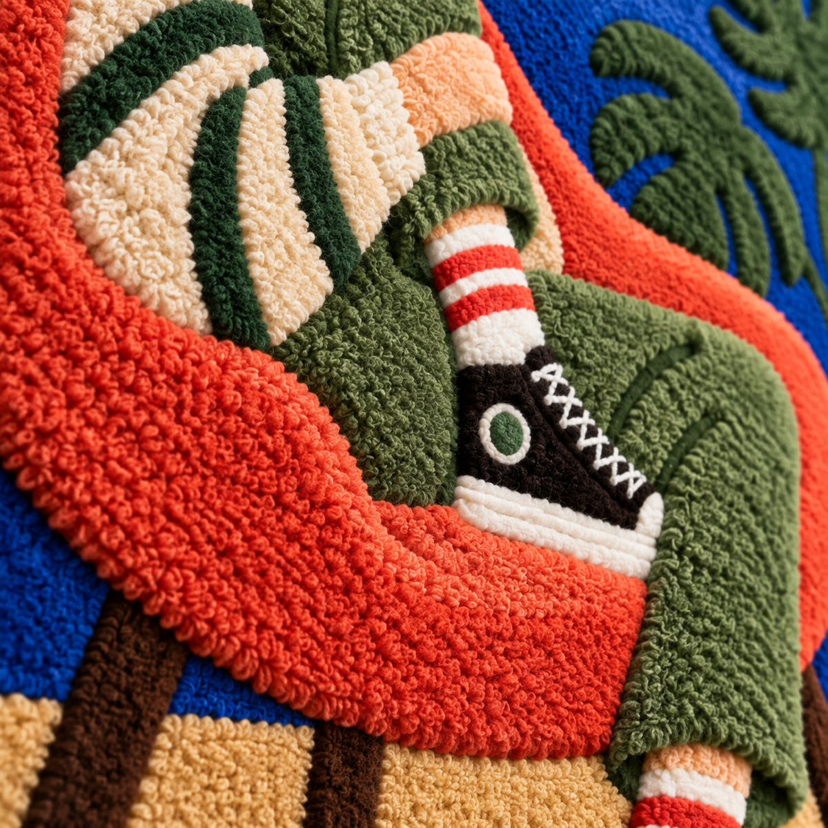 The Red Chair Reader — tufted wool texture detail