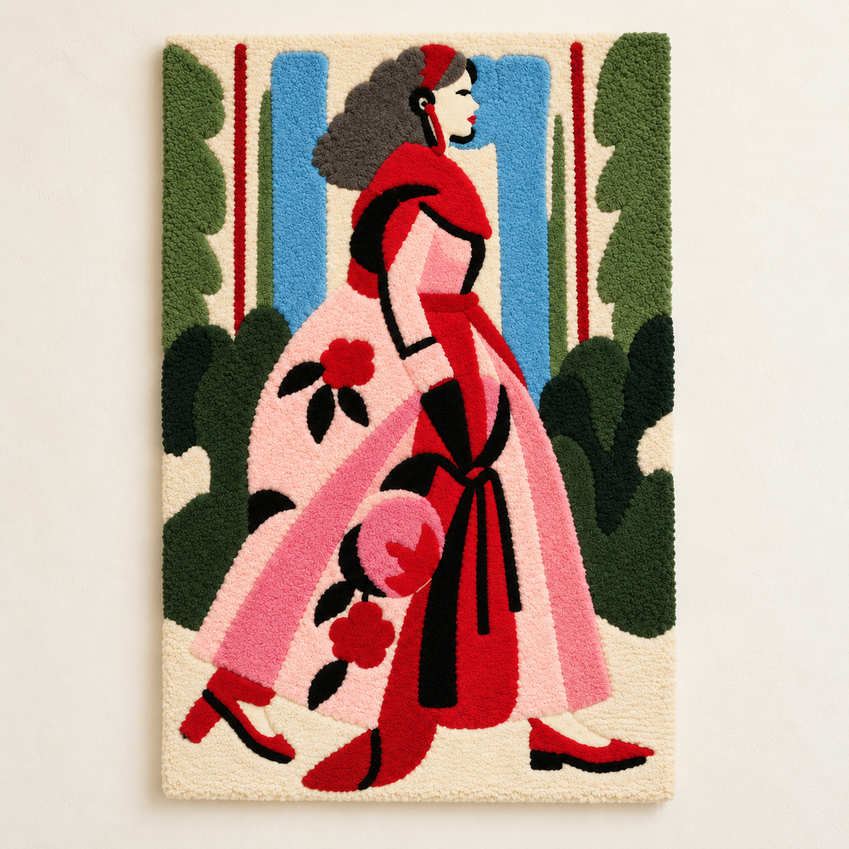 Hewn Earth wall art titled The Rose-Colored Stroll, featuring a vibrant, rose-hued landscape scene on a canvas or print.
