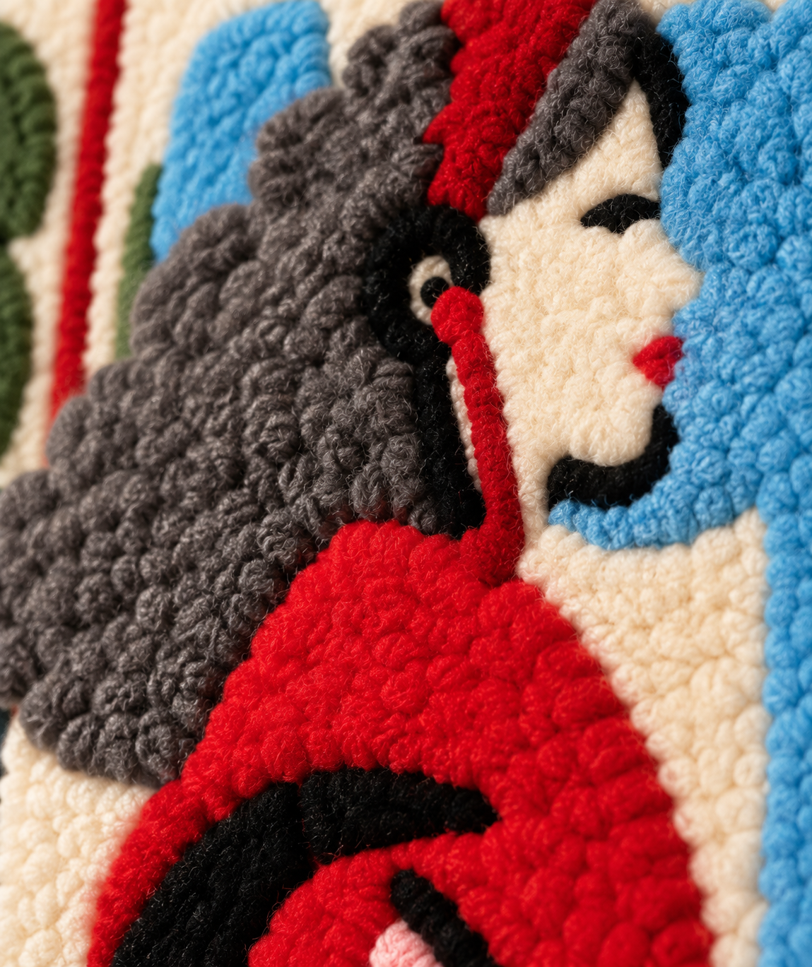 The Rose-Colored Stroll — tufted wool texture detail