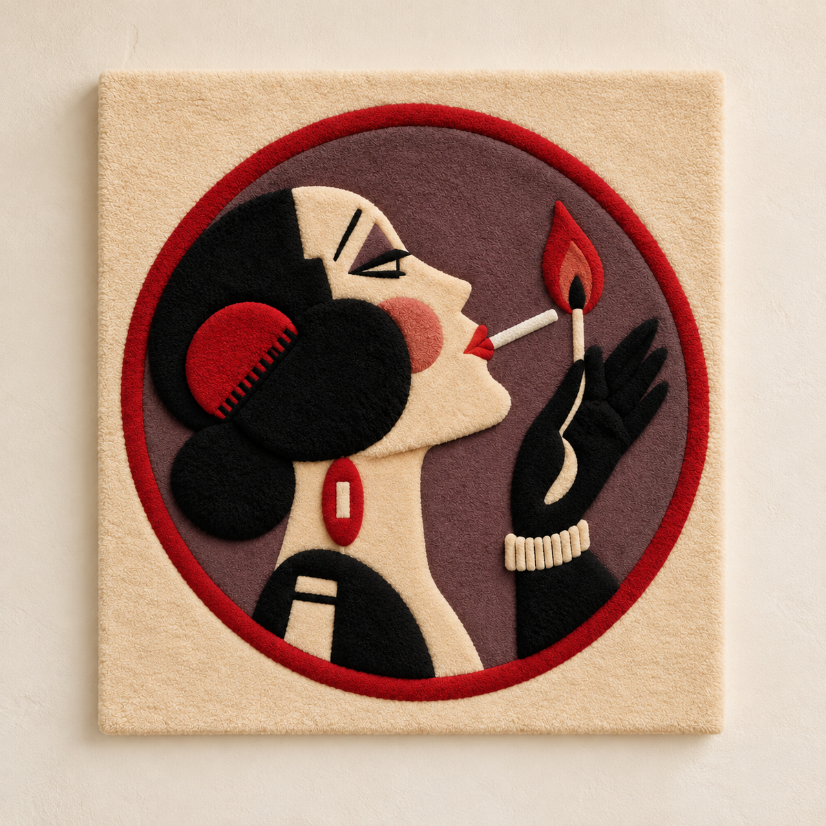 Hewn Earth The Ruby Matchlight Cameo wall art featuring a detailed cameo design in vibrant red and black tones.