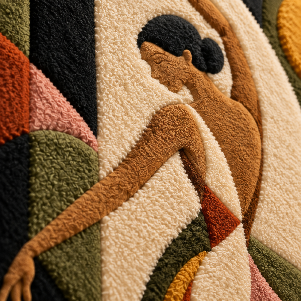 The Saffron Dancer — tufted wool texture detail