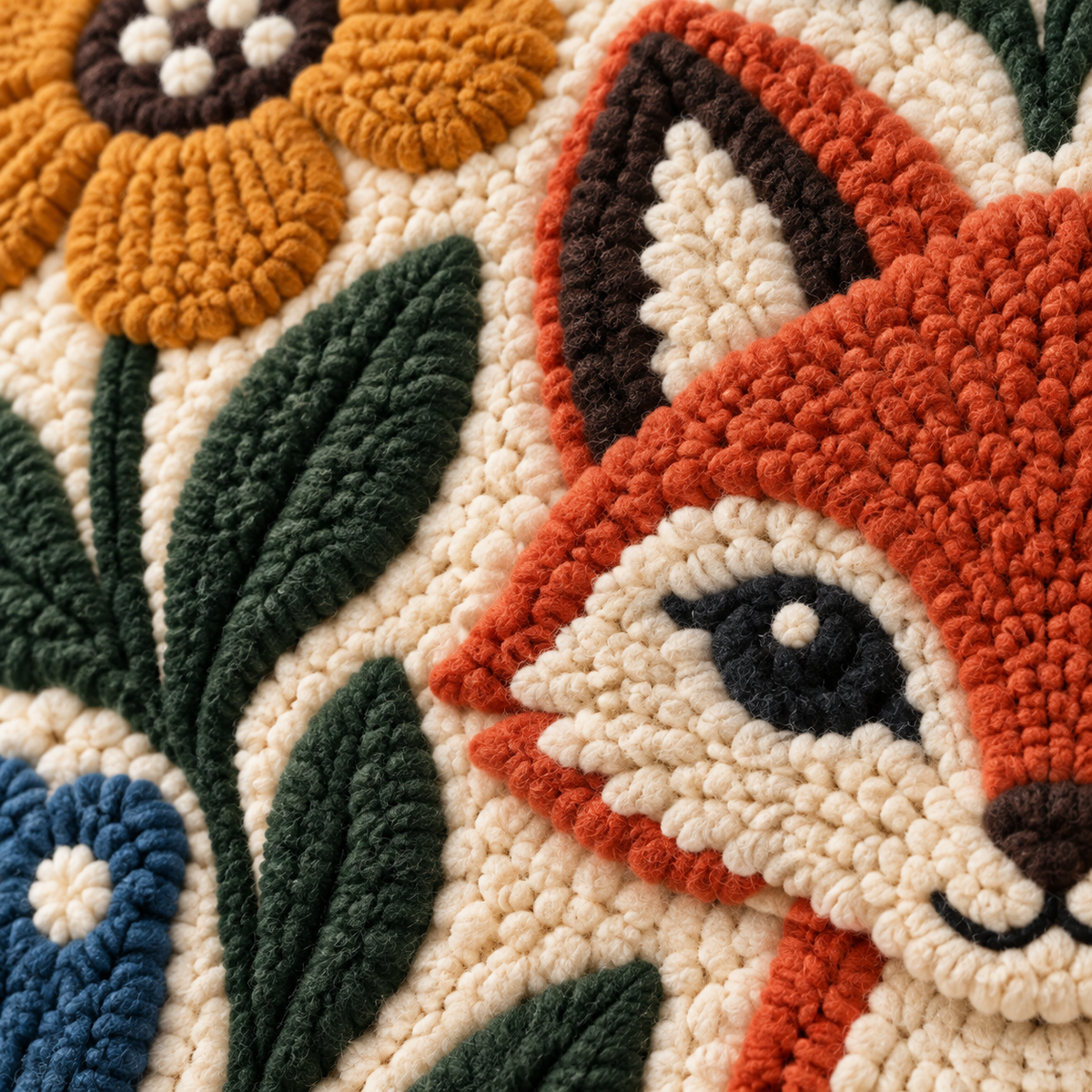 The Sunflower Fox — tufted wool texture detail