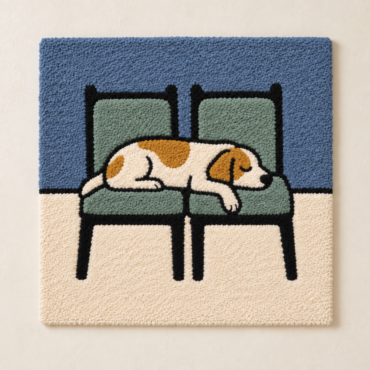 Hewn Earth wall art featuring two chairs with a dog nap theme, modern illustration style, suitable for pet lovers' decor.