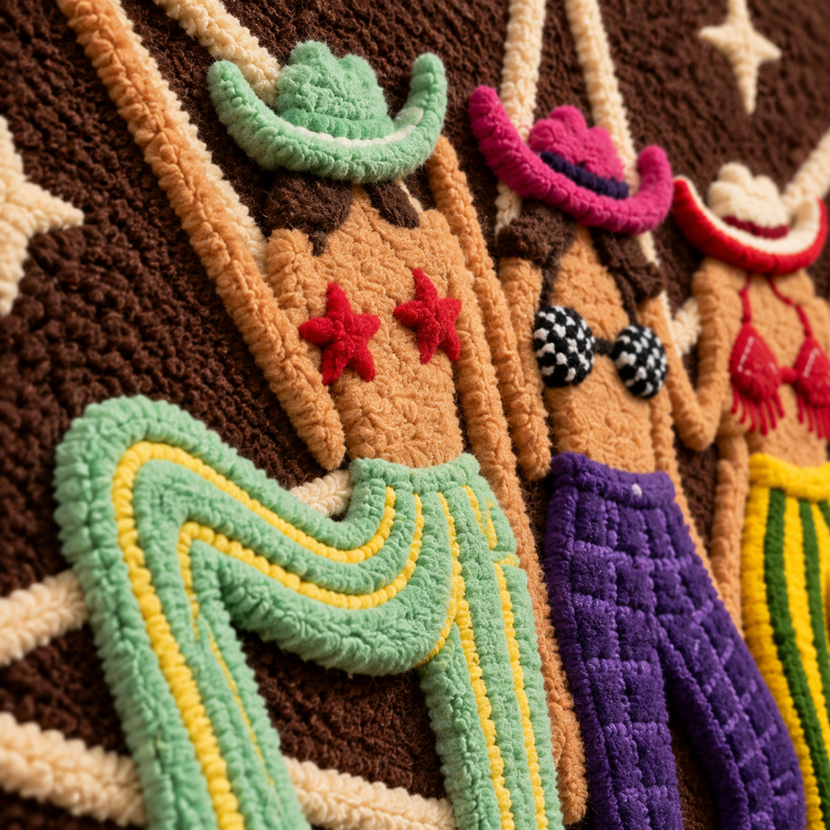 Three Beneath the Star — tufted wool texture detail