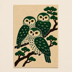 Three Owls in Evergreen