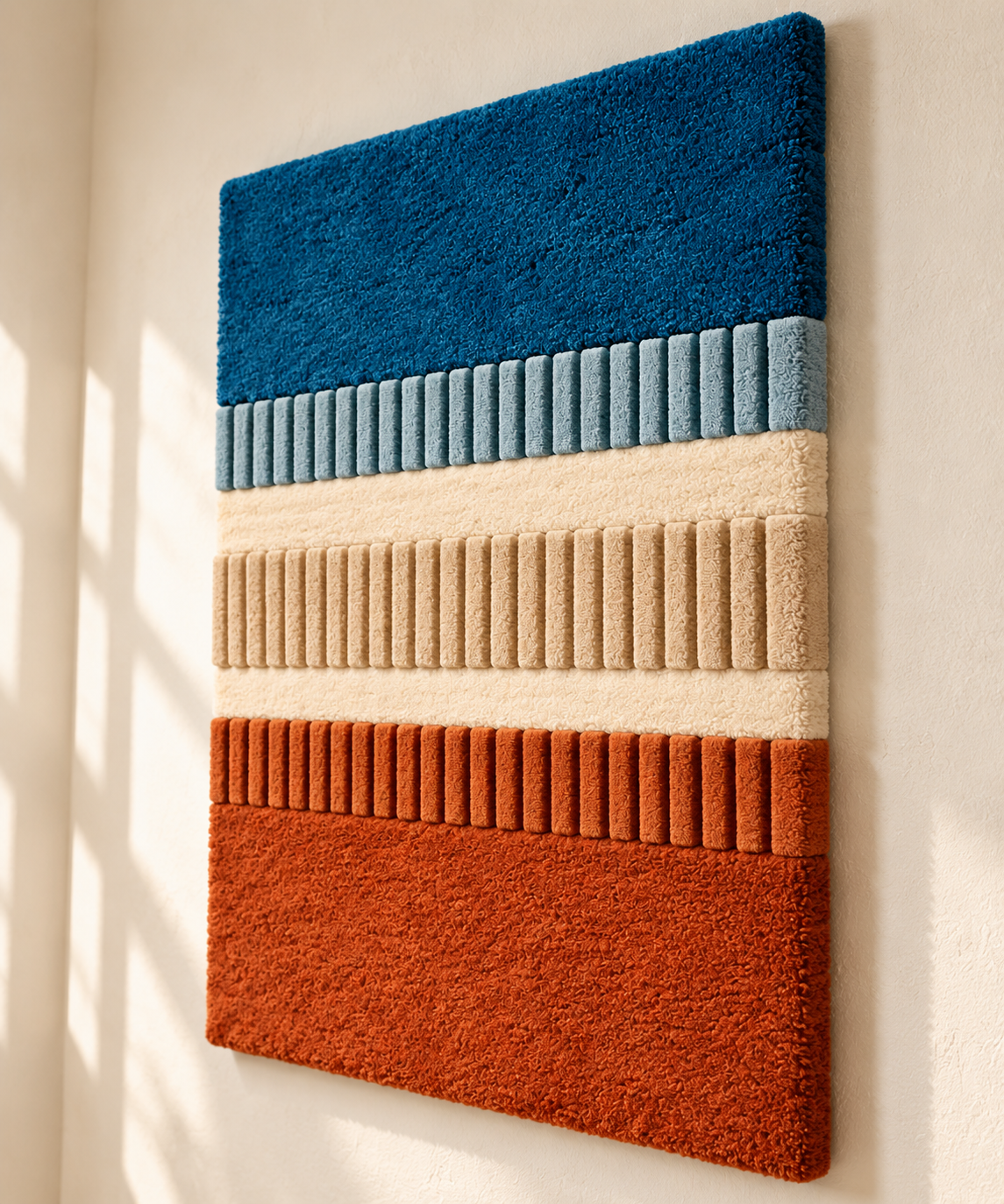 Hewn Earth Tidal Ember Rib Bands wall art in warm earthy tones, featuring textured ribbed design on a modern canvas.