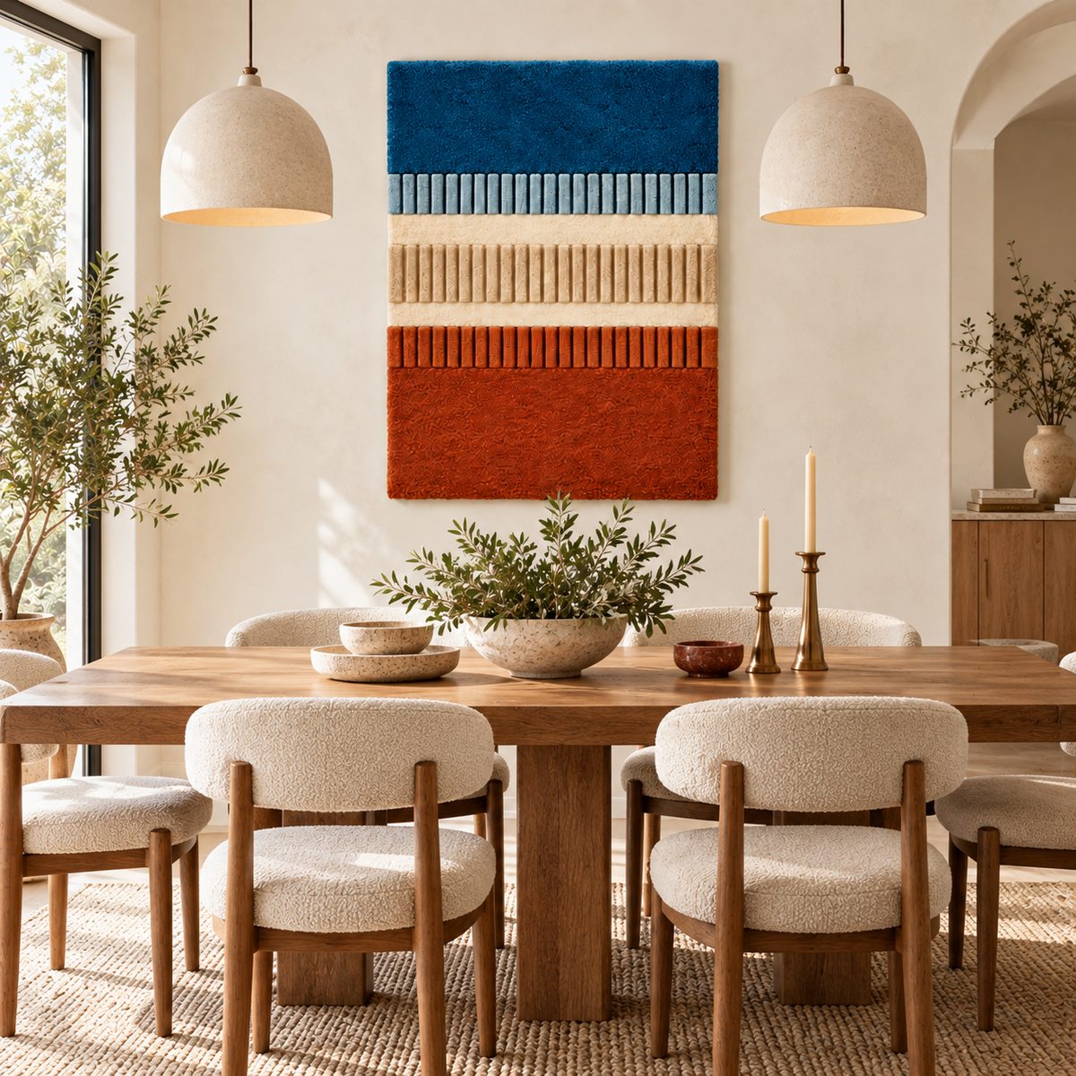 Hewn Earth Tidal Ember Rib Bands wall art featuring textured, ribbed design in warm ember tones, displayed on a room wall.