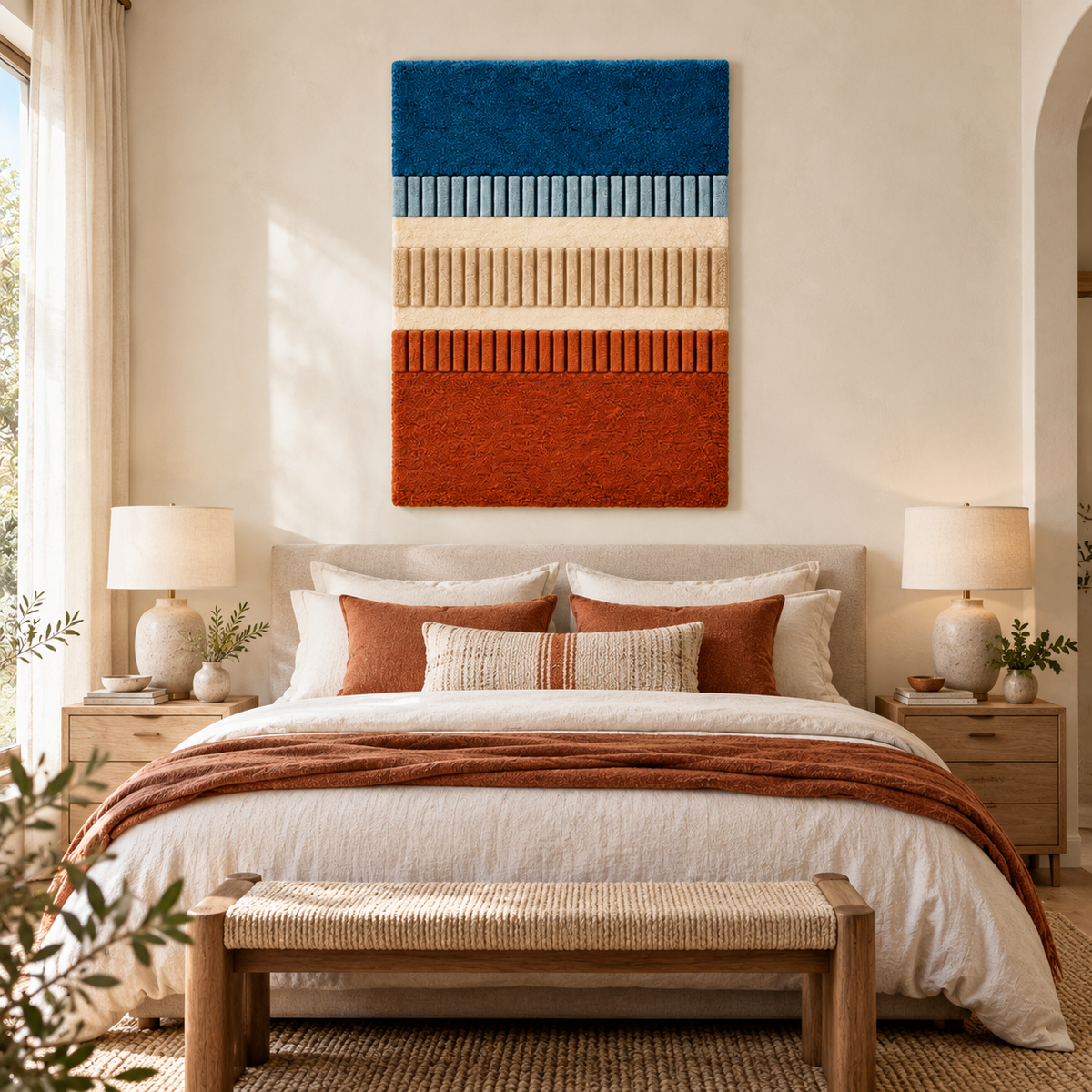 Hewn Earth Tidal Ember Rib Bands wall art featuring textured, abstract design in warm earthy tones for modern home decor.