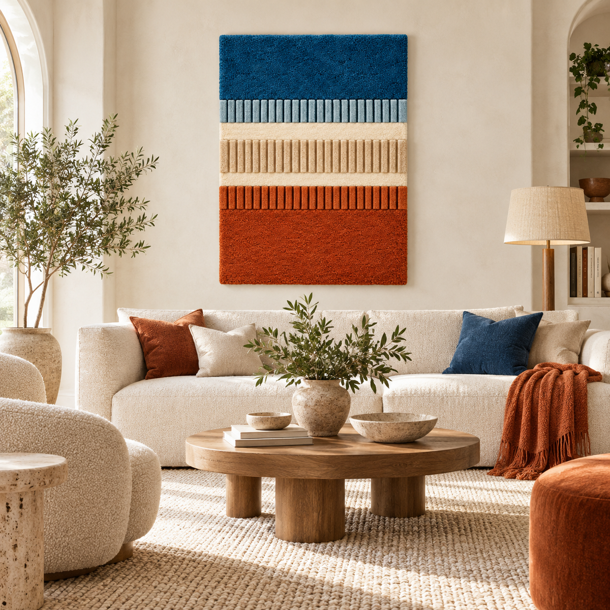 Hewn Earth Tidal Ember Rib Bands wall art featuring textured, ribbed design in warm earthy tones for modern home decor.