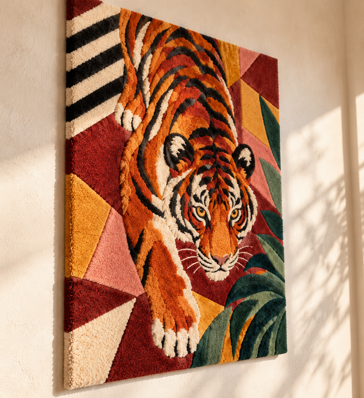 Tiger Through Geometry by Hewn Earth Studio — angled relief view