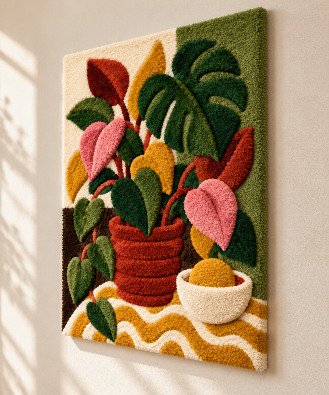 Tropical Leaves and Lemon Bowl — angled relief view