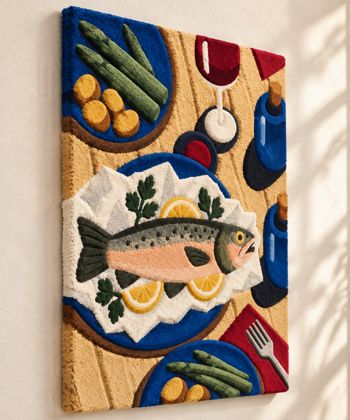 Trout at the Supper Table — angled relief view