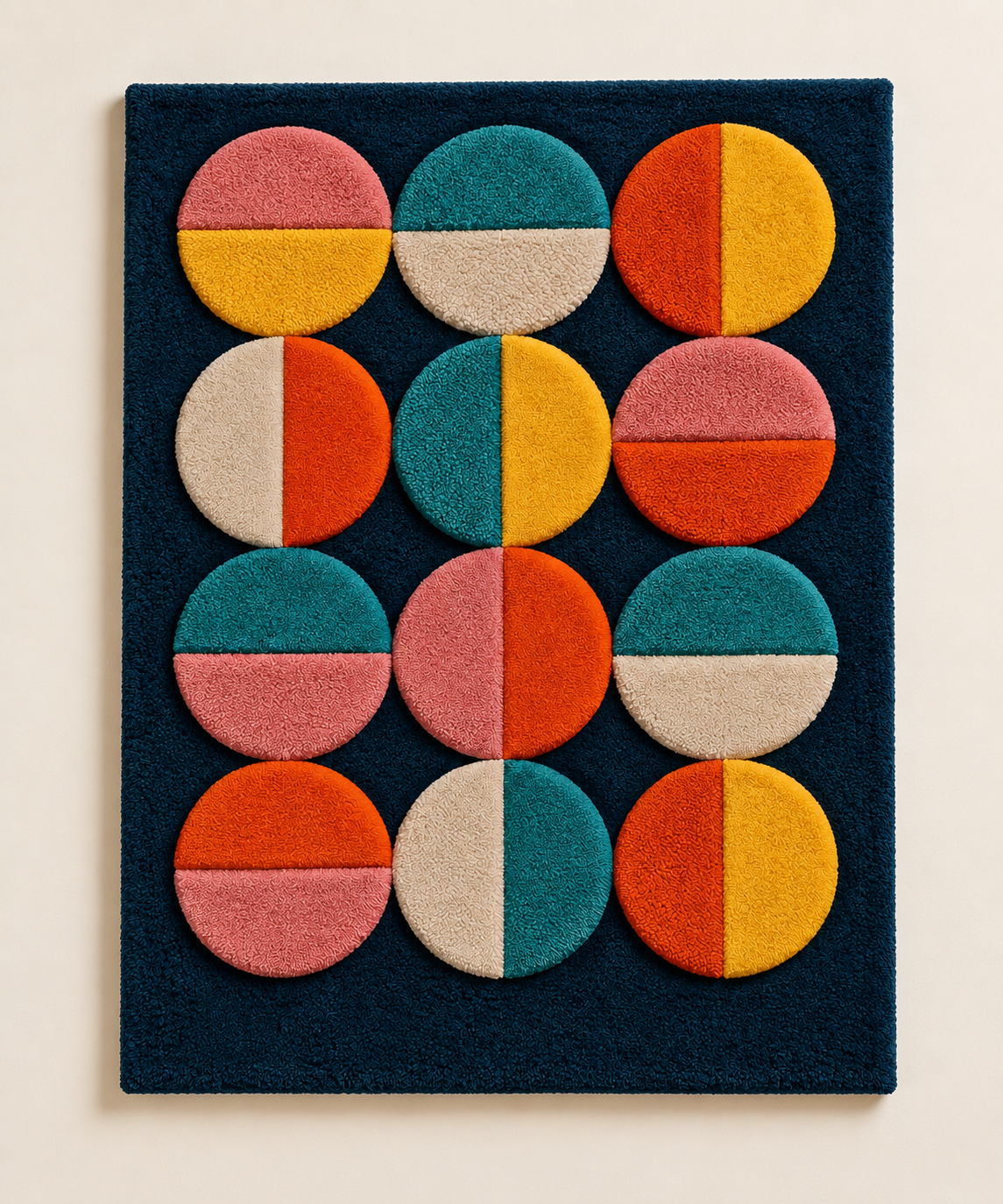 Hewn Earth Twelve Split-Color Discs wall art featuring twelve circular discs in vibrant split colors on a white background.