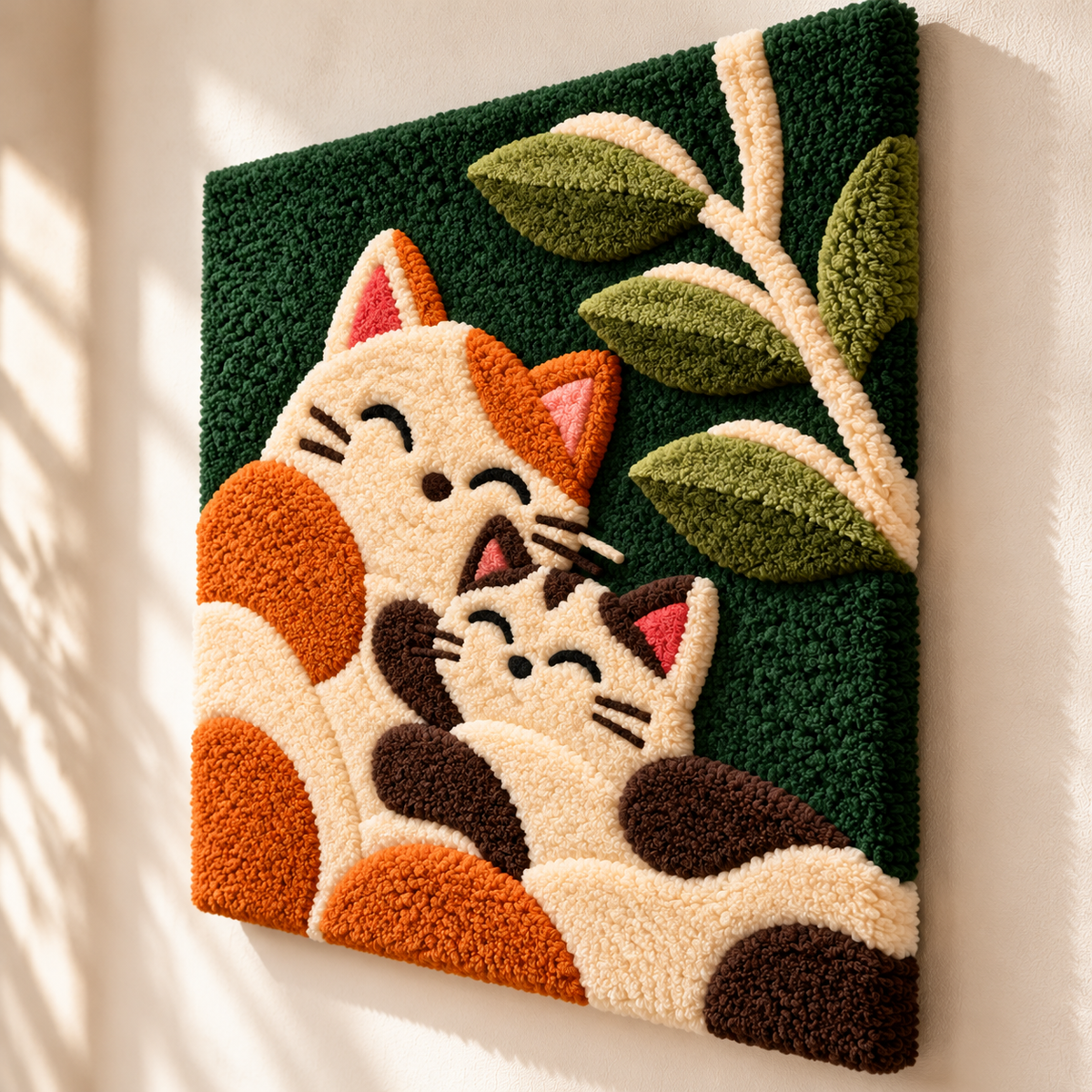Two Cats Beneath Leaves by Hewn Earth Studio — angled relief view