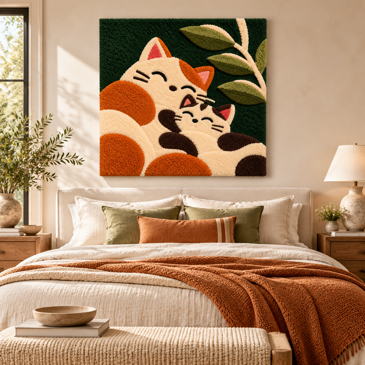 Two Cats Beneath Leaves by Hewn Earth Studio — room setting