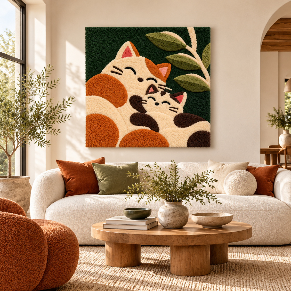 Two Cats Beneath Leaves by Hewn Earth Studio — room setting