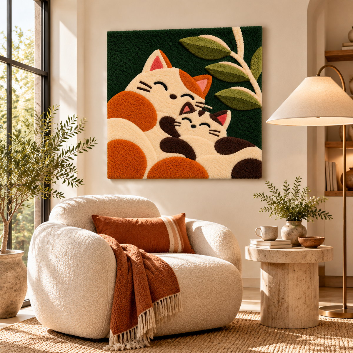 Two Cats Beneath Leaves by Hewn Earth Studio — room setting