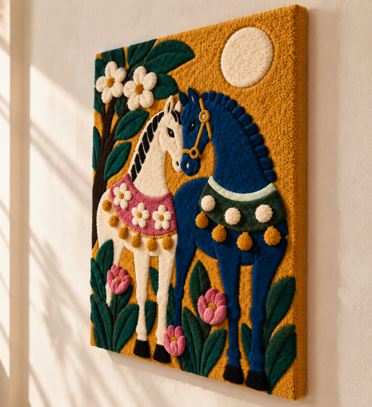 Two Horses in Bloom — angled relief view