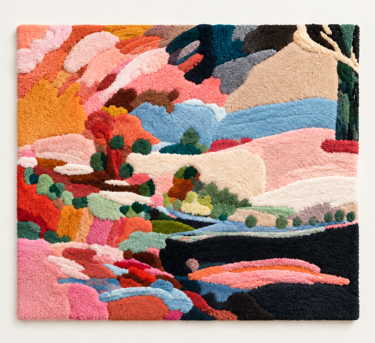 Hewn Earth wall art titled "Valley in Sorbet Light" featuring a serene landscape with soft pastel hues and gentle valley scenery.