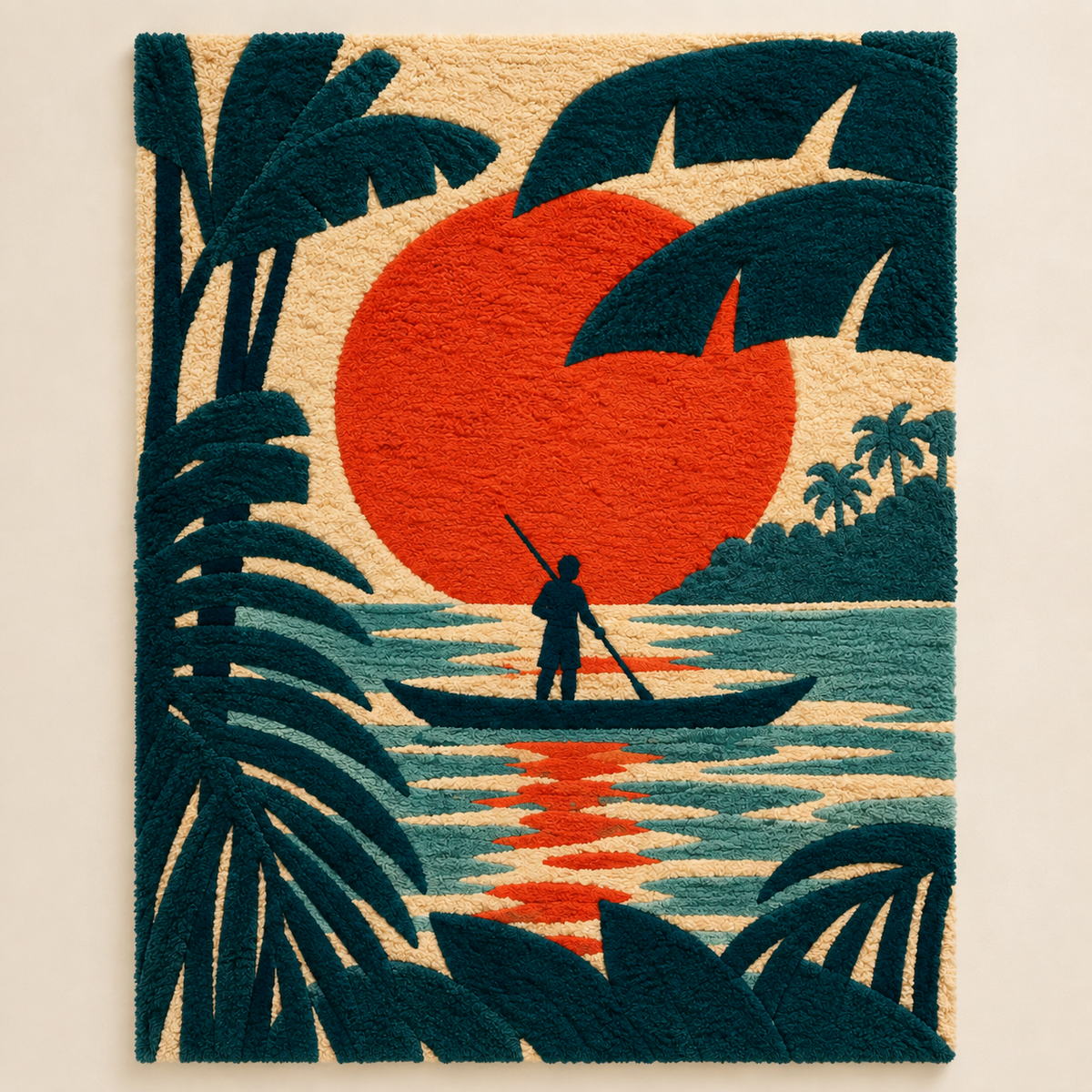 Hewn Earth Vermilion Lagoon Paddler wall art showing a colorful paddleboarder scene on a vibrant lagoon backdrop.
