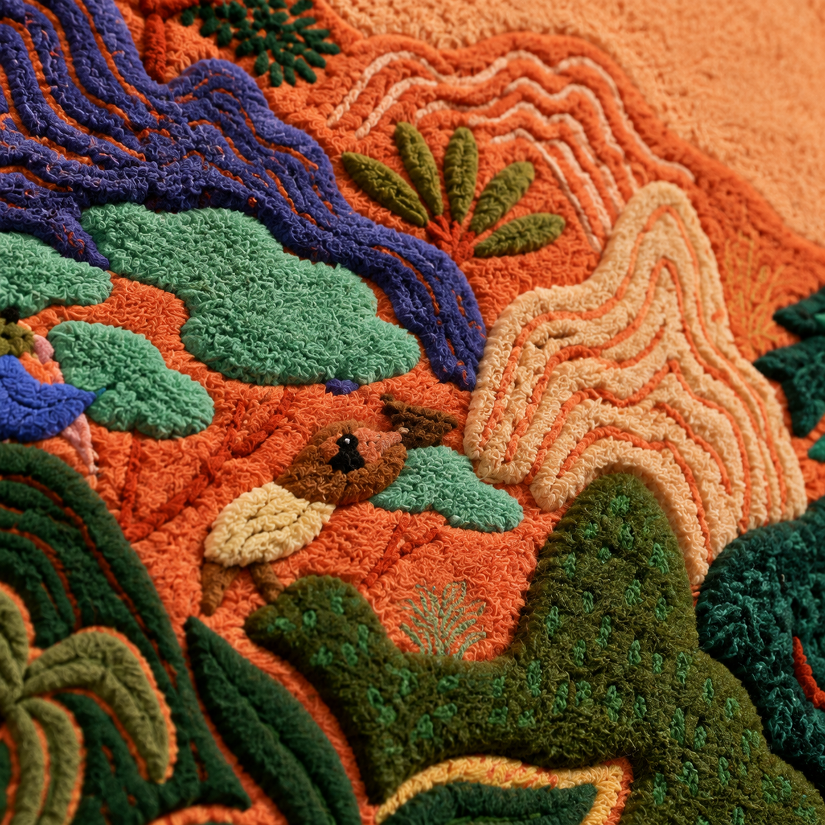 Vermilion Mountain Passage — tufted wool texture detail