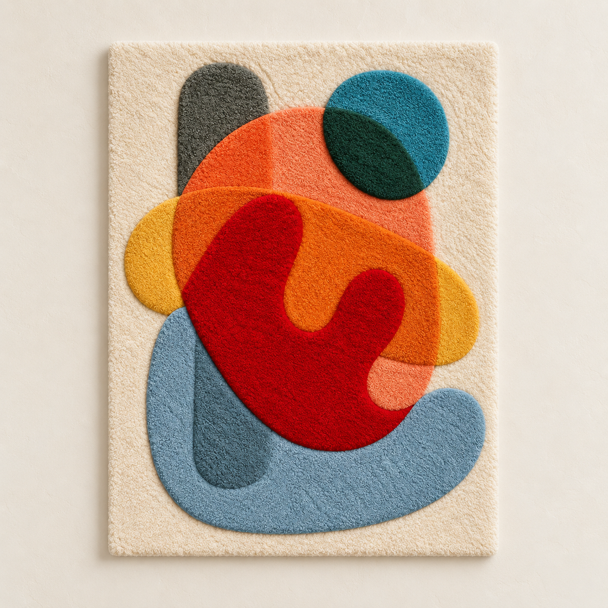 Hewn Earth Vermilion Pebble Dance wall art featuring vibrant, textured pebbles arranged in an artistic, flowing design.