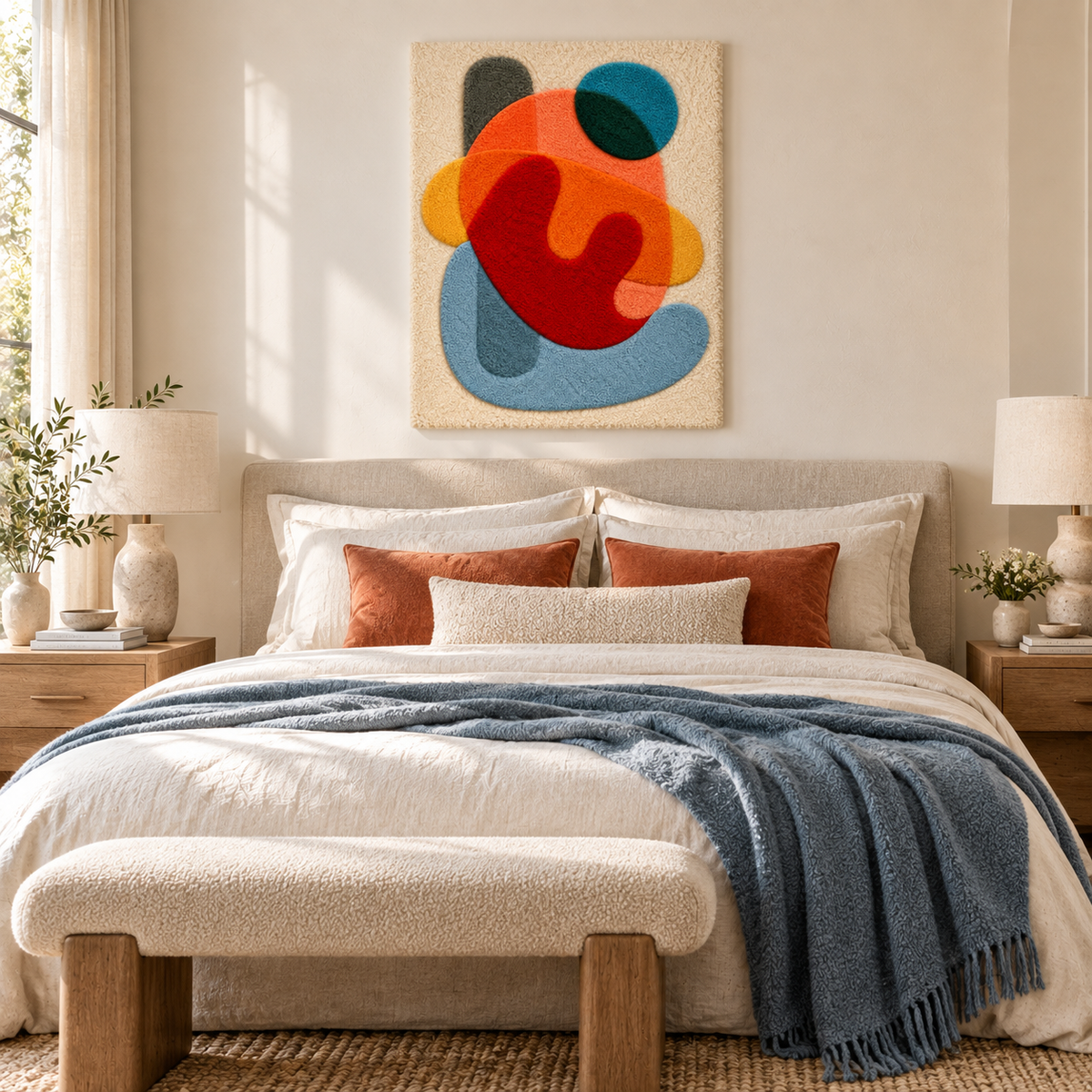 Hewn Earth Vermilion Pebble Dance wall art featuring vibrant, abstract pebble design for modern interior decor.