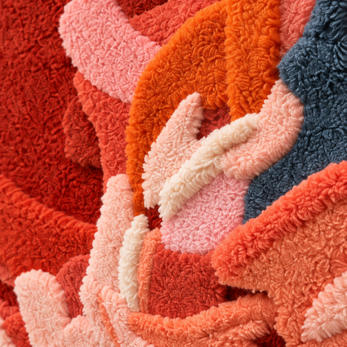 Vermilion Petal Cascade — tufted wool texture detail