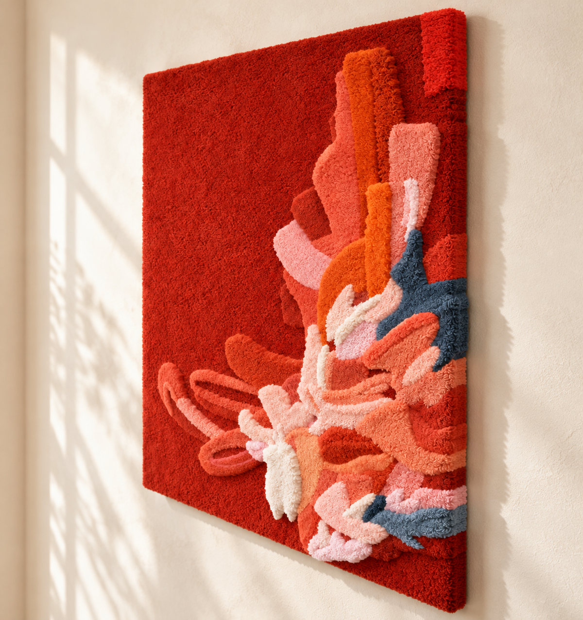 Vermilion Petal Cascade — angled relief view