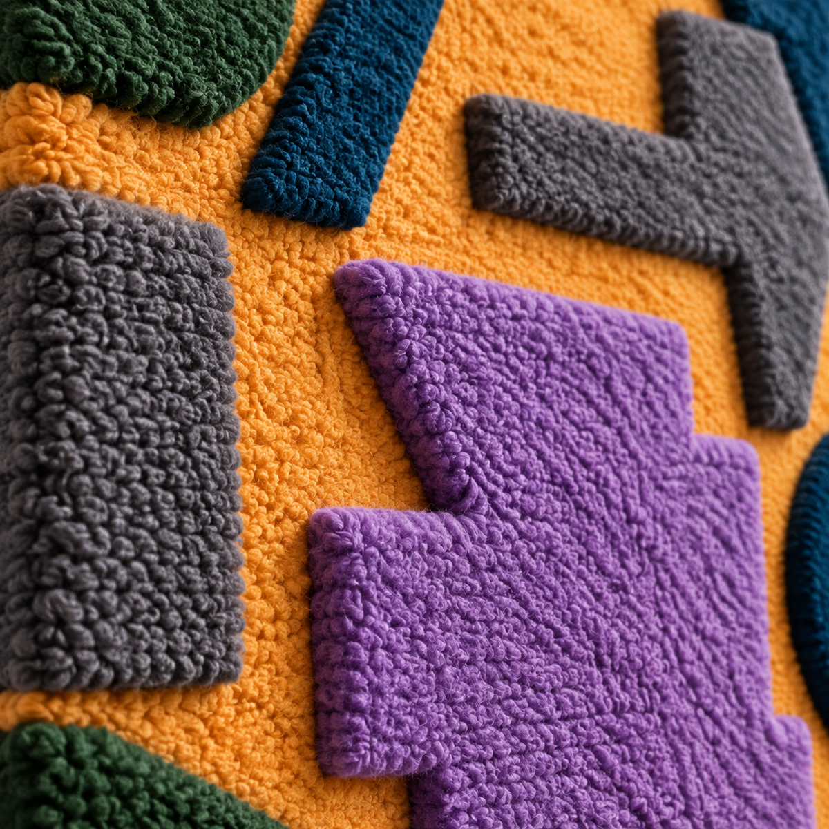 Violet on Saffron — tufted wool texture detail