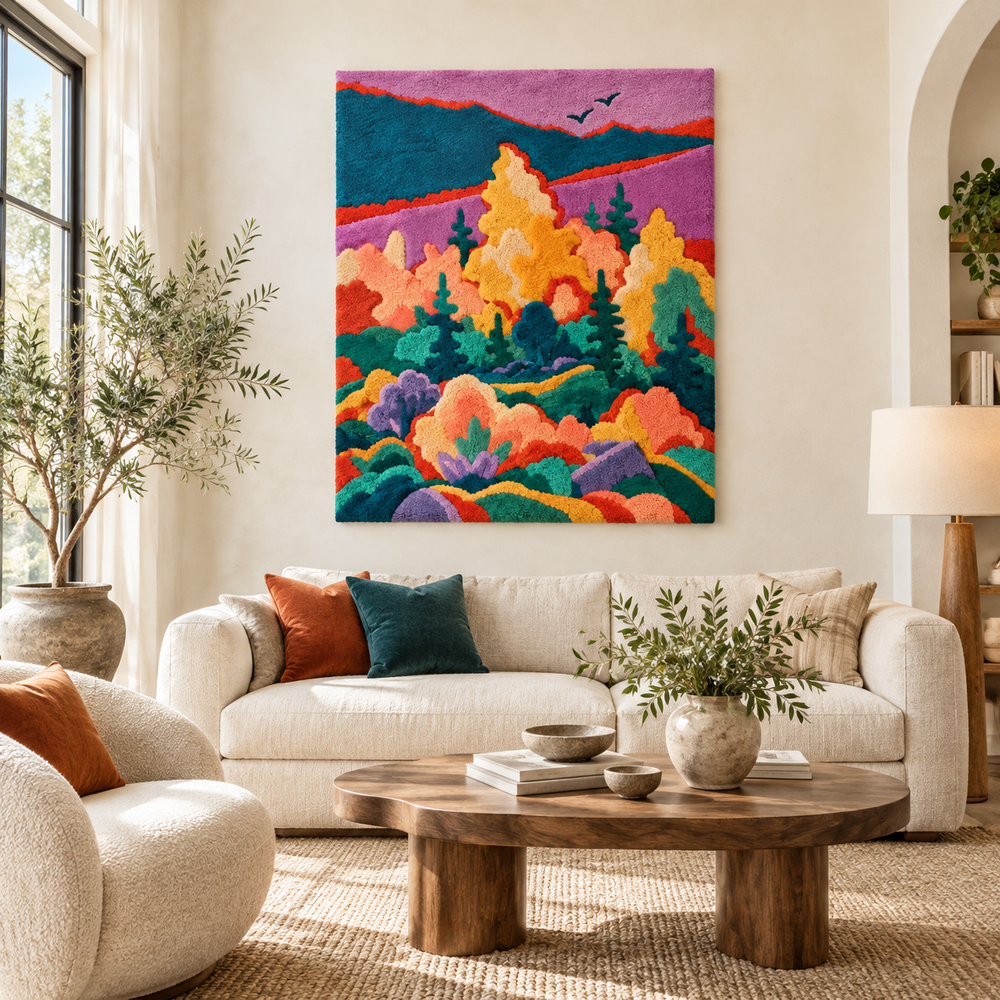 Violet Sky Golden Forest — front-facing room scene