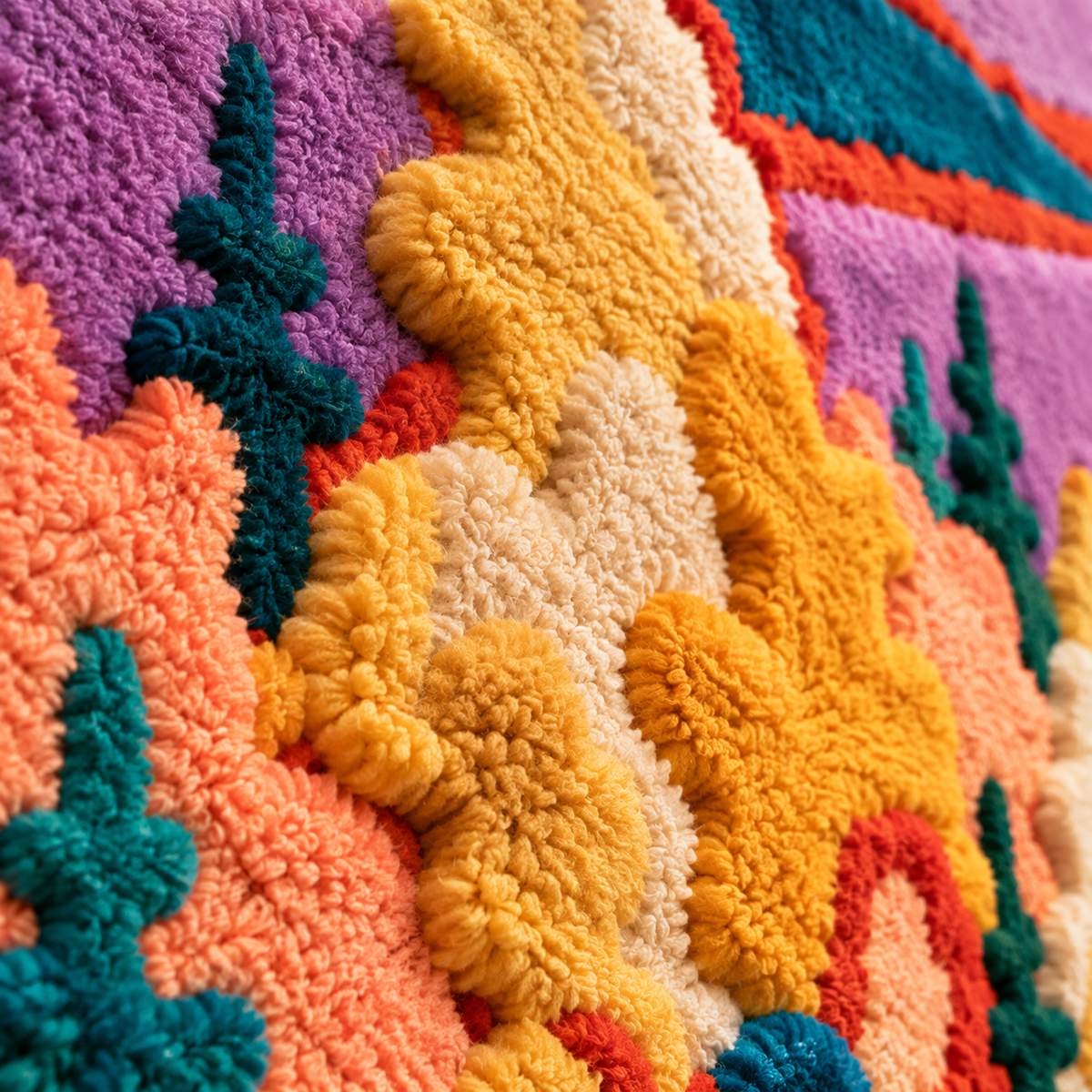 Violet Sky Golden Forest — tufted wool texture detail