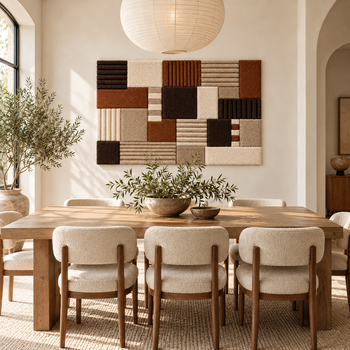 Walnut Ribbed Patchwork wall art by Hewn Earth, featuring textured wooden panels in a modern geometric design.