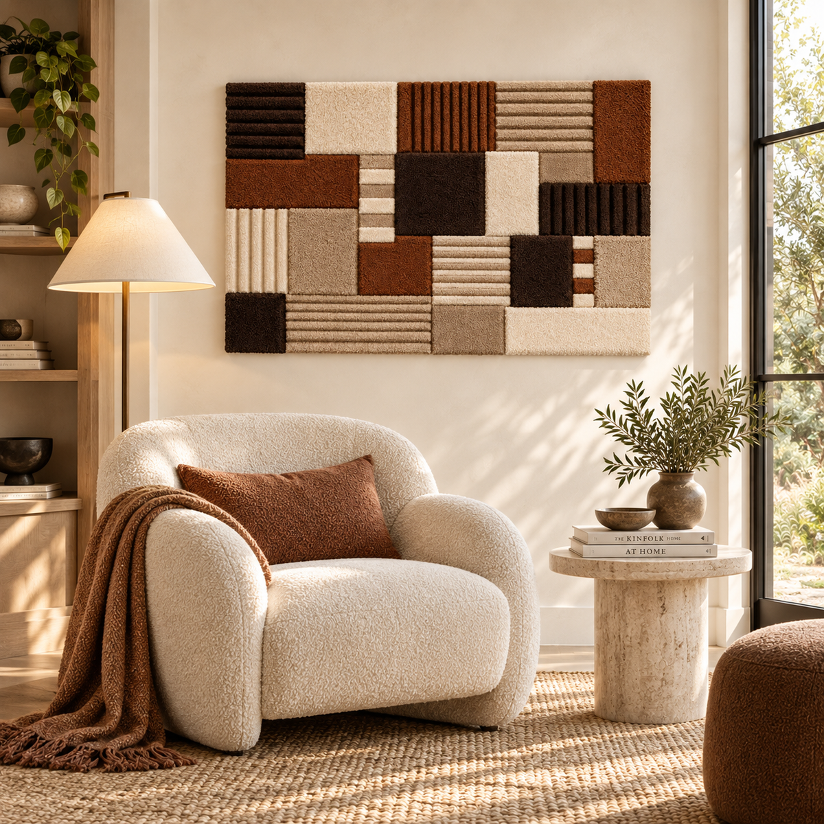 Walnut Ribbed Patchwork wall art by Hewn Earth featuring textured walnut tones and geometric patchwork design for modern home decor.