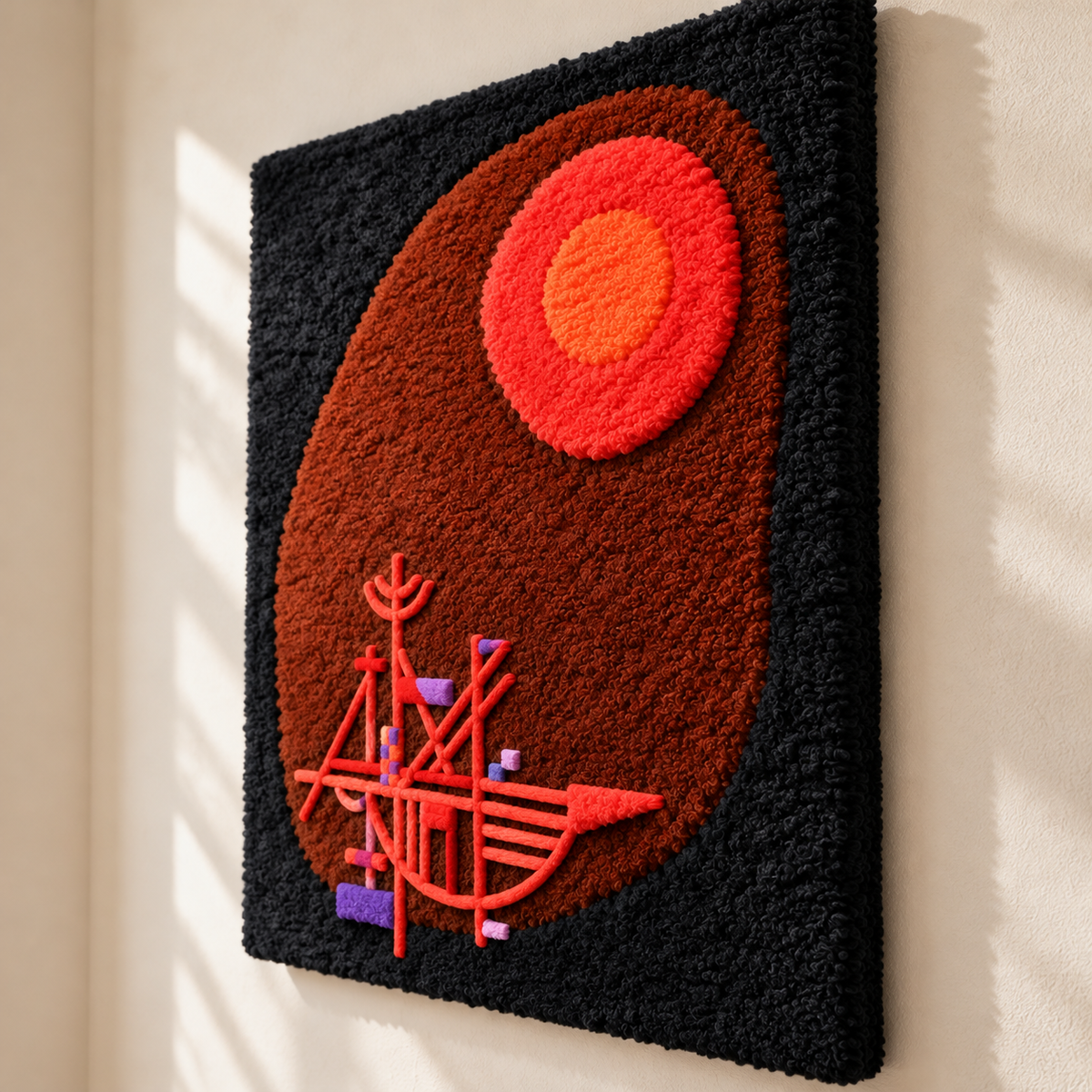 Red Sun and Ship by Wassily Kandinsky — angled relief view
