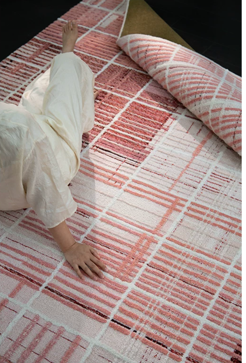Hewn Earth Studio woven rug with intricate weft design, showcasing natural fibers and detailed craftsmanship.