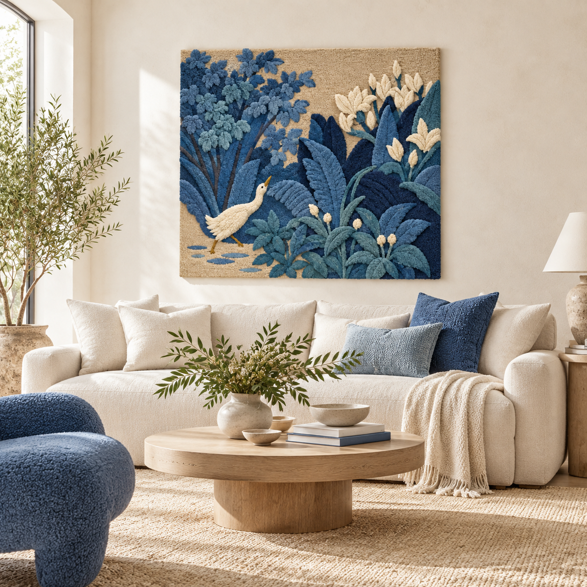 White Bird in the Blue Garden — front-facing room scene [room-front]