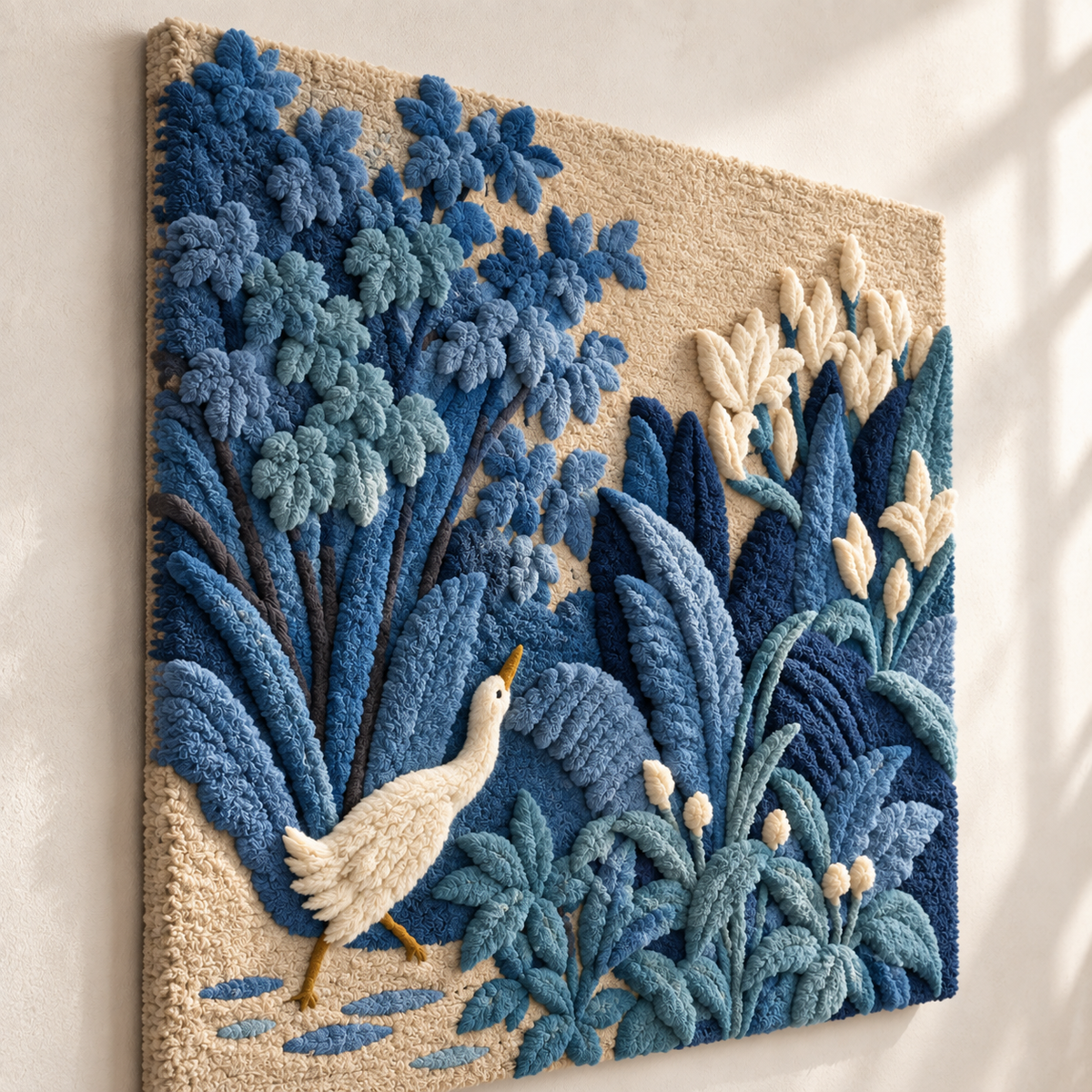 White Bird in the Blue Garden — angled relief view