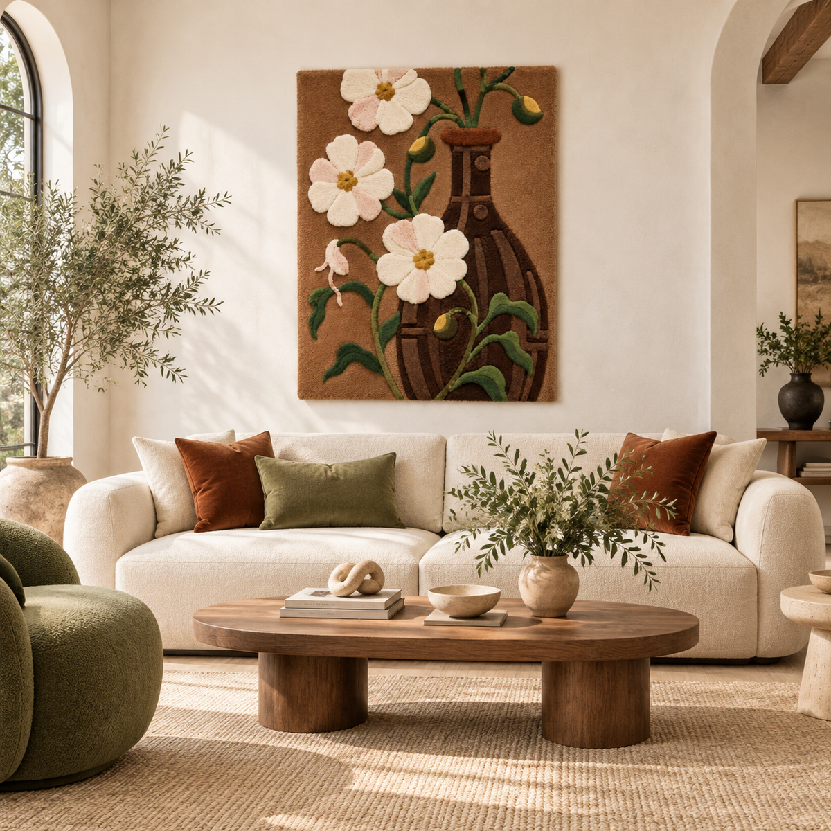 Wild Roses in the Earthen Vase — front-facing room scene
