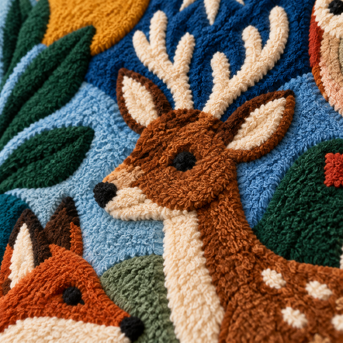 Woodland Moon Gathering — tufted wool texture detail