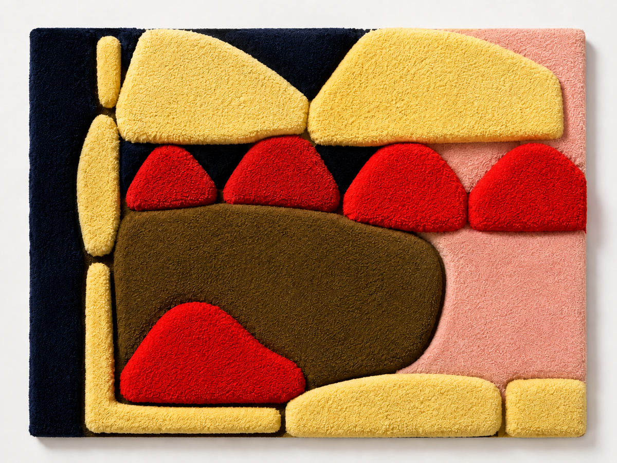 Hewn Earth Yellow Red Refrain wall art featuring vibrant yellow and red abstract design on a canvas.