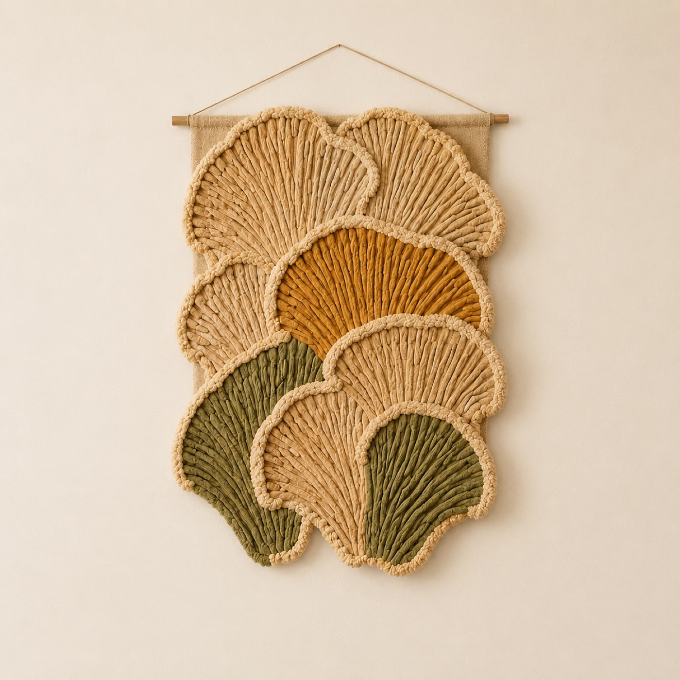The same sculptural New Zealand wool design displayed on a wall
